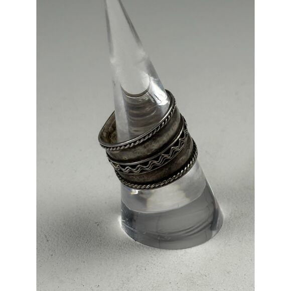 Vintage Wide Band Sterling Silver Ring Patterned Size 8 - Picture 10 of 11